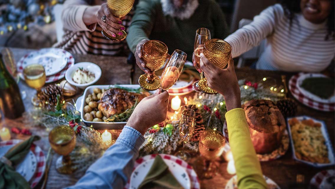 Friends toasting at a reunion dinner